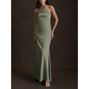 Bhldn 'Ruby' Green Twist Halter Satin Gown Size 8 - NWT